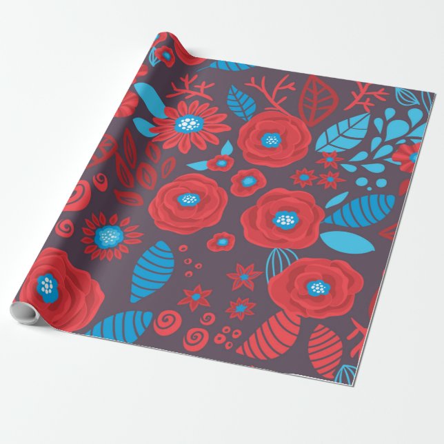 Doodle floral pattern wrapping paper (Unrolled)