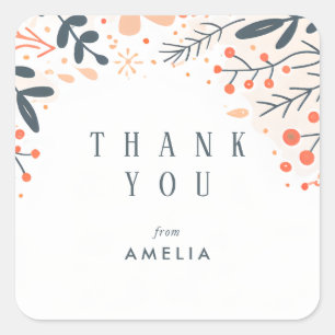 Doodle Floral Personalized Name Thank You  Square Sticker