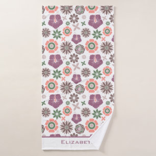 Doodle floral seamless pattern personalized name bath towel