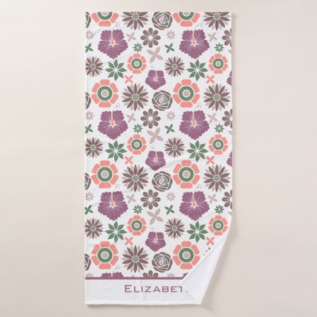Doodle floral seamless pattern personalized name  bath towel (Bath Towel)