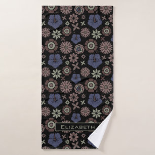 Doodle floral seamless pattern personalized name bath towel