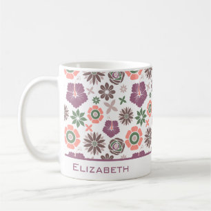 Doodle floral seamless pattern personalized name coffee mug