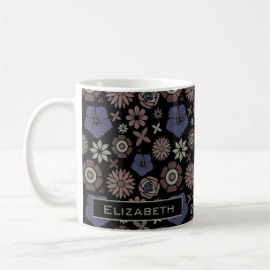 Doodle floral seamless pattern personalized name coffee mug