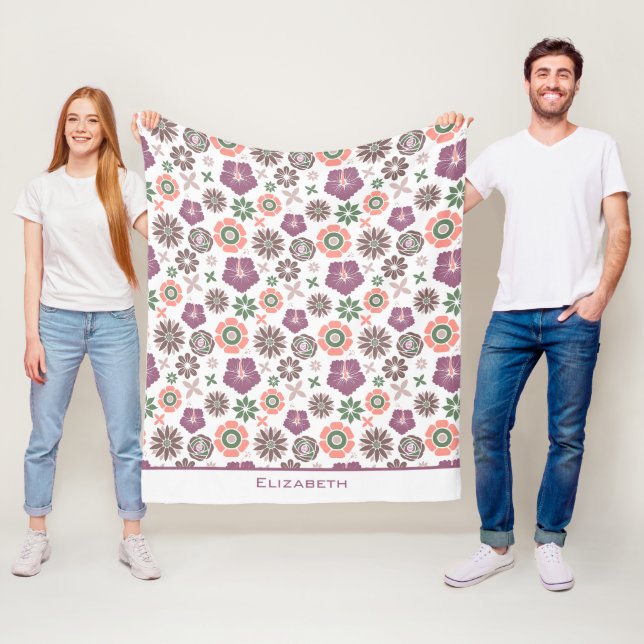 Doodle floral seamless pattern personalized name  fleece blanket (In Situ)