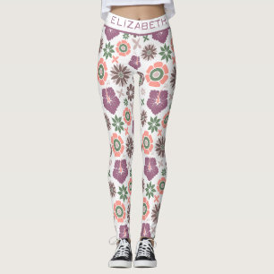 Doodle floral seamless pattern personalized name leggings