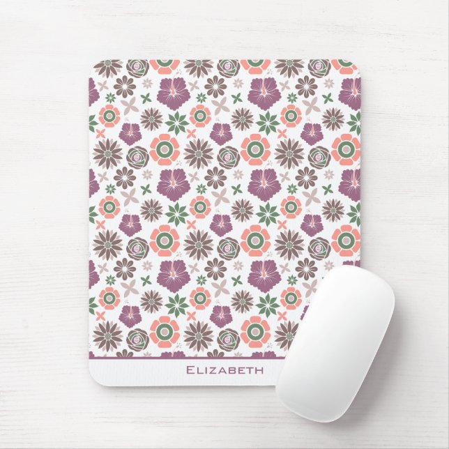Doodle floral seamless pattern personalized name  mouse pad (With Mouse)