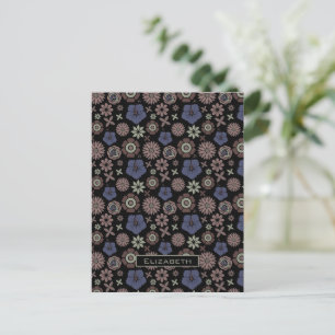 Doodle floral seamless pattern personalized name  postcard