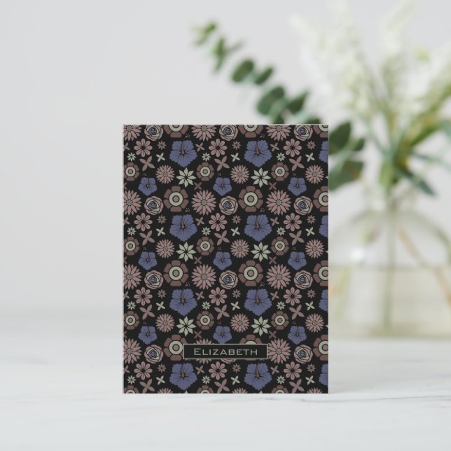 Doodle floral seamless pattern personalized name  postcard (Standing Front)