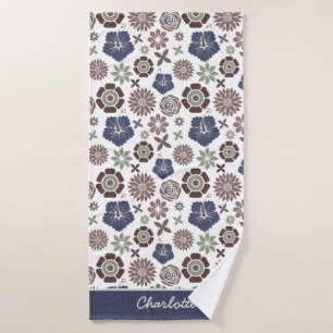 Doodle floral surface pattern personalized name bath towel