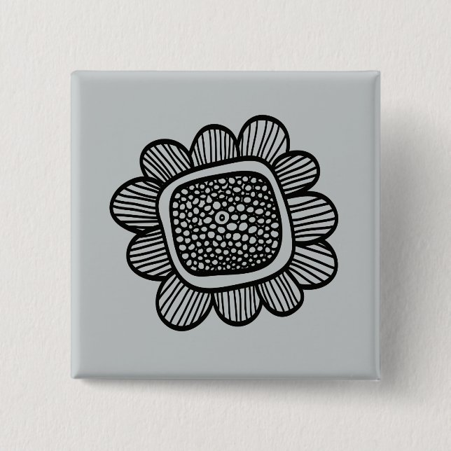 Doodle flower 2 inch square button (Front)