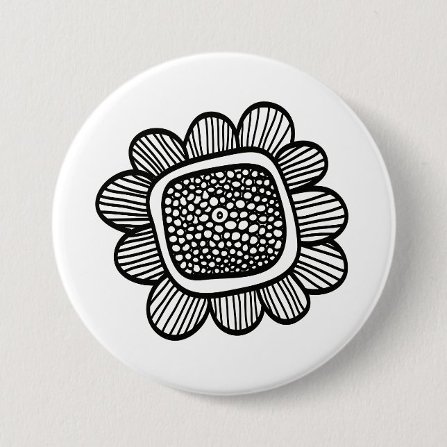 Doodle flower 3 inch round button (Front)
