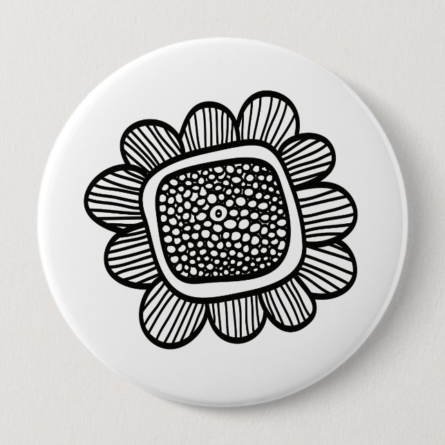 Doodle flower 4 inch round button (Front)