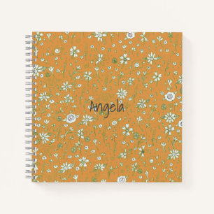 Doodle Flower Orange Notebook Customizable