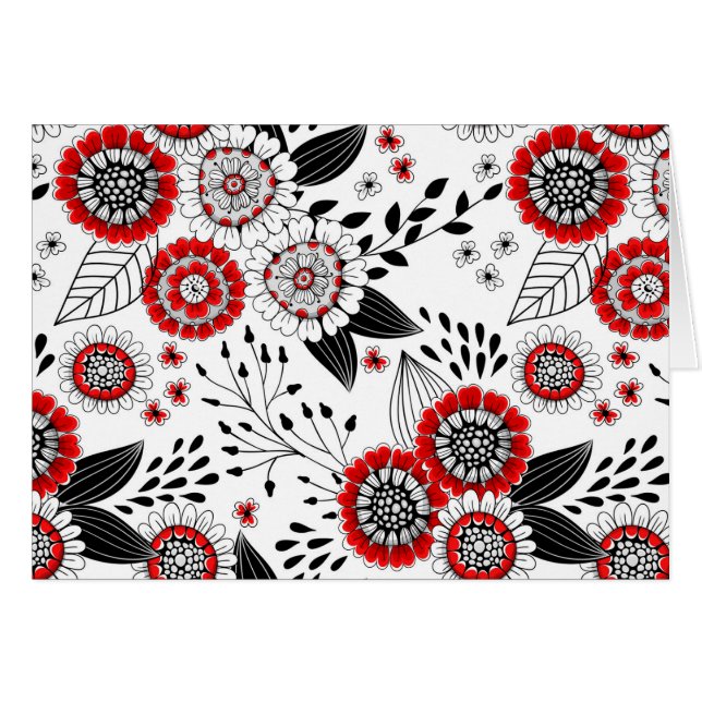 Doodle flowers and leaves in red and black (Front Horizontal)