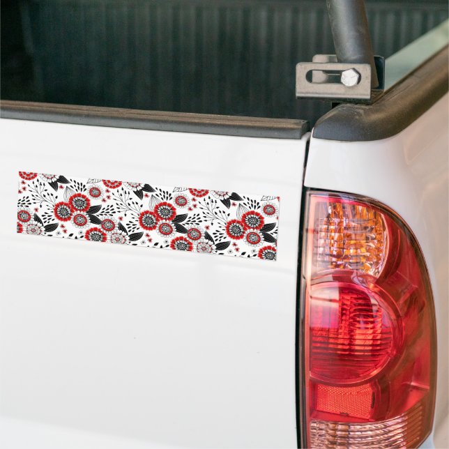 Doodle flowers and leaves in red and black bumper sticker (On Truck)