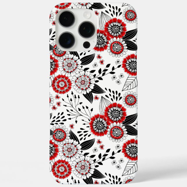 Doodle flowers and leaves in red and black Case-Mate iPhone case (Back)