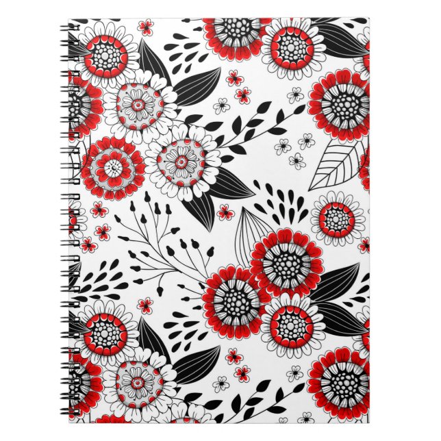 Doodle flowers and leaves in red and black notebook (Front)