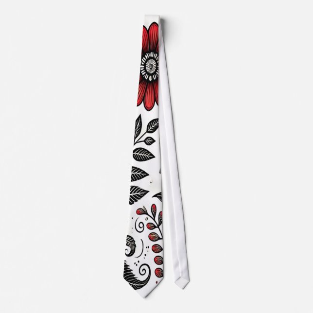 Doodle flowers and leaves in red and black tie (Front)