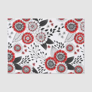 Doodle flowers and leaves in red and black tissue paper