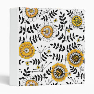 Doodle flowers and leaves in yellow and black binder
