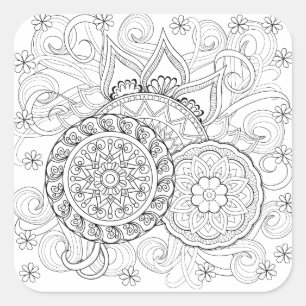 Doodle Flowers And Mandalas Square Sticker