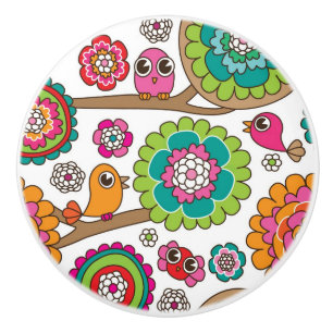 doodle flowers background pattern ceramic knob