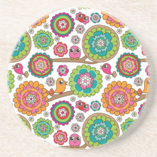doodle flowers background pattern coaster