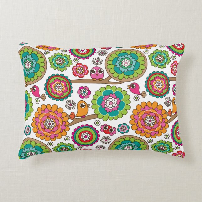 doodle flowers background pattern decorative pillow (Front)