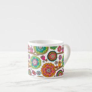 doodle flowers background pattern espresso cup