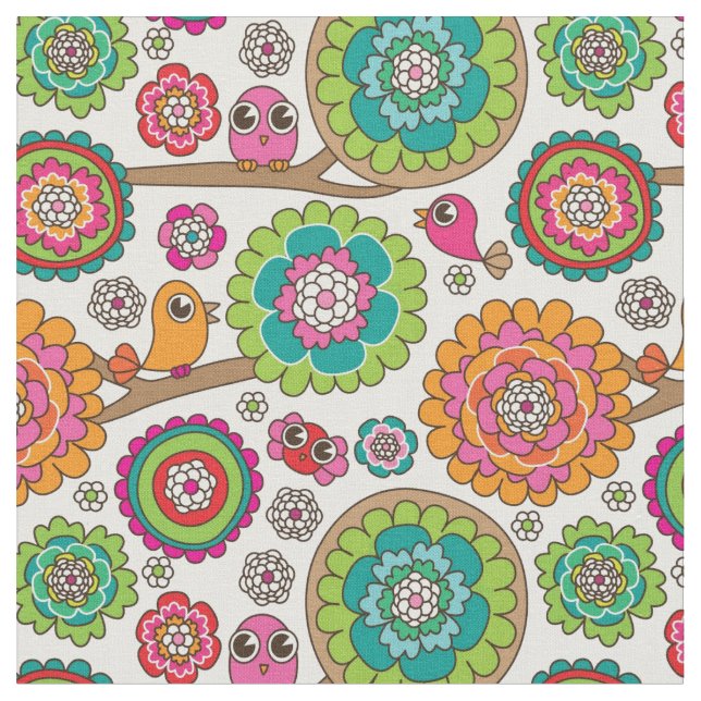doodle flowers background pattern fabric (Close Up)
