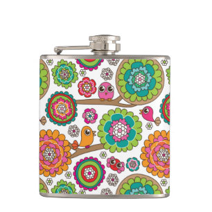 doodle flowers background pattern hip flask
