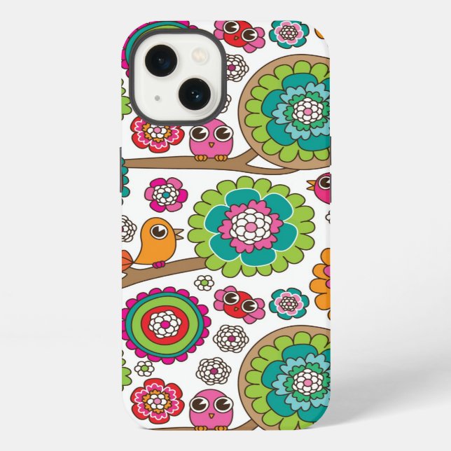 doodle flowers background pattern iPhone case (Back)
