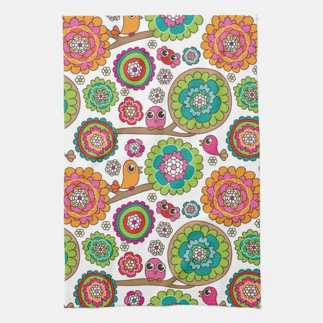 doodle flowers background pattern kitchen towel (Vertical)