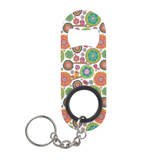 doodle flowers background pattern mini bottle opener (Front)