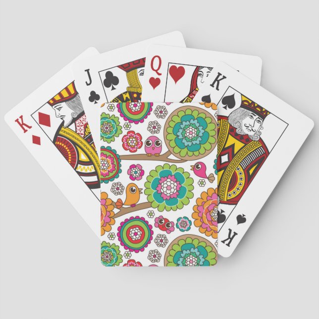 doodle flowers background pattern playing cards (Back)