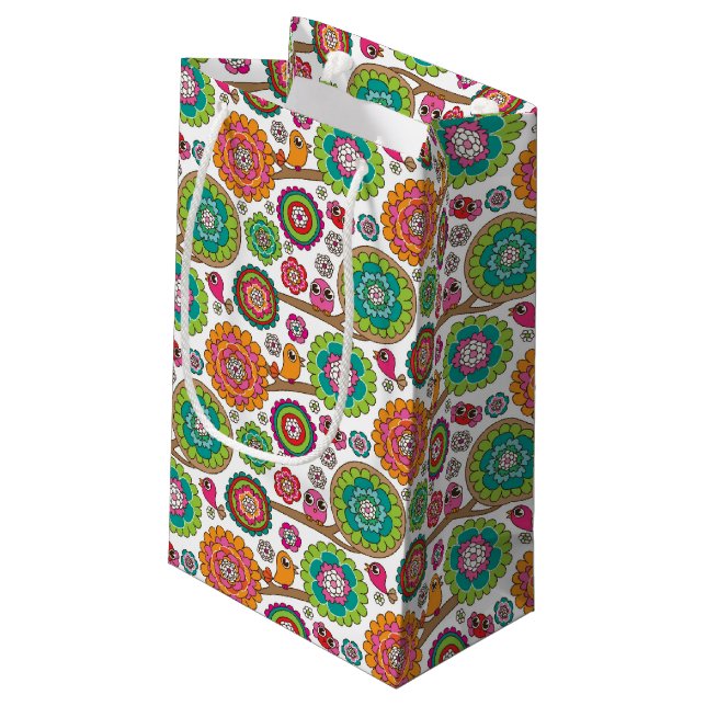 doodle flowers background pattern small gift bag (Back Angled)