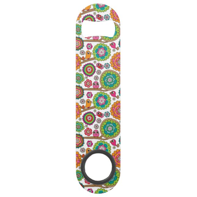 doodle flowers background pattern speed bottle opener (Front)