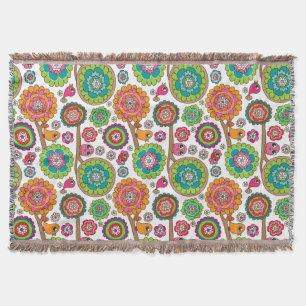 doodle flowers background pattern throw blanket