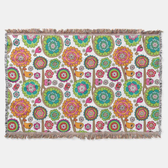 doodle flowers background pattern throw blanket (Front)