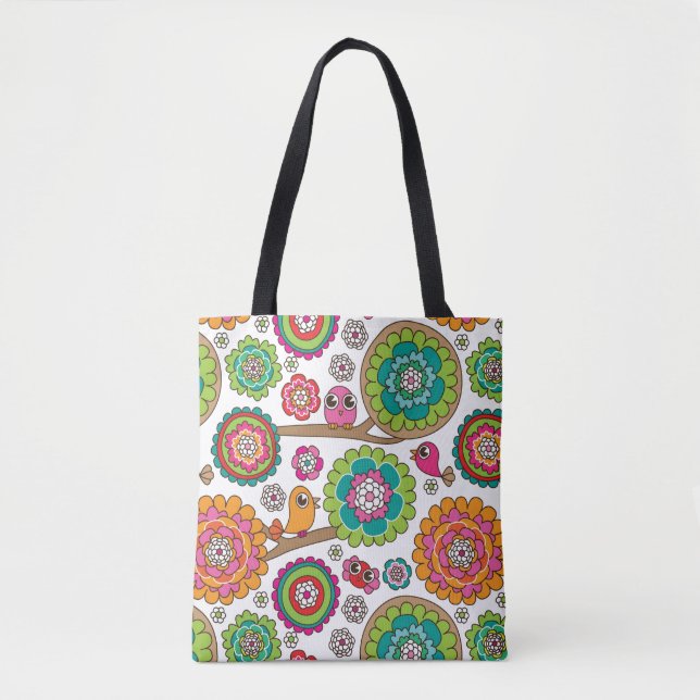 doodle flowers background pattern tote bag (Front)