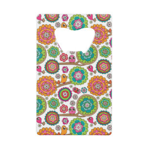 doodle flowers background pattern wallet bottle opener