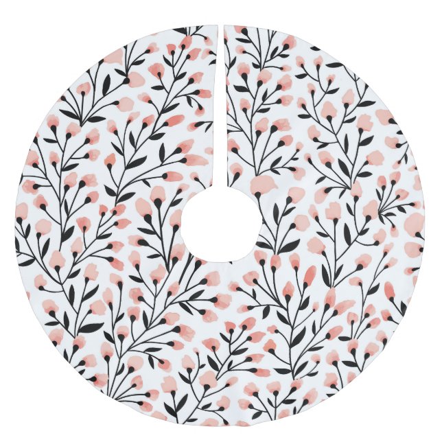 Doodle Flowers: Coral Floral Seamless. Brushed Polyester Tree Skirt (Front)