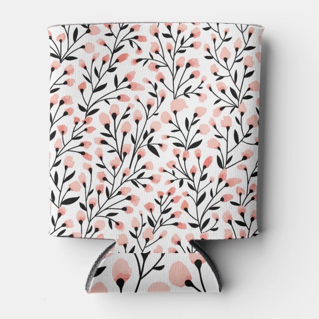 Doodle Flowers: Coral Floral Seamless. Can Cooler (Front)