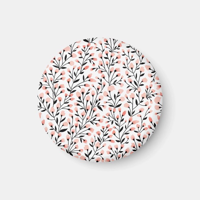 Doodle Flowers: Coral Floral Seamless. Magnet (Front)