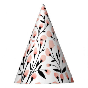 Doodle Flowers: Coral Floral Seamless. Party Hat