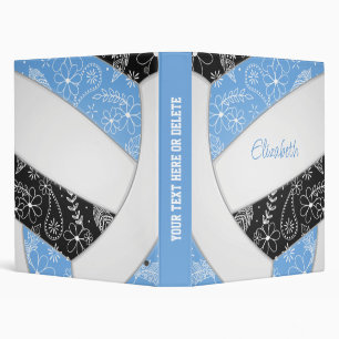 doodle flowers feathers lt blue black volleyball binder