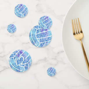 Doodle flowers feathers paislies blue volleyball confetti