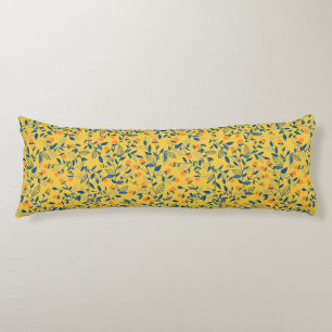 Doodle flowers in blue and yellow body pillow