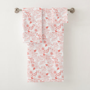 Doodle flowers in living coral bath towel set