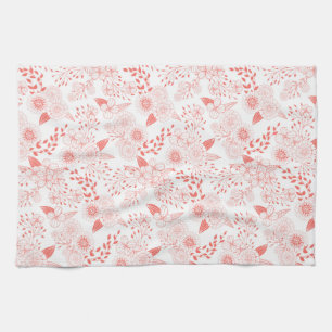 Doodle flowers in living coral kitchen towel